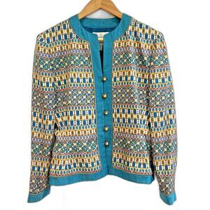 Safe Silk Women’s Vintage Adrianna Papell Silk Teal Jacket Size 8 Fully Lined